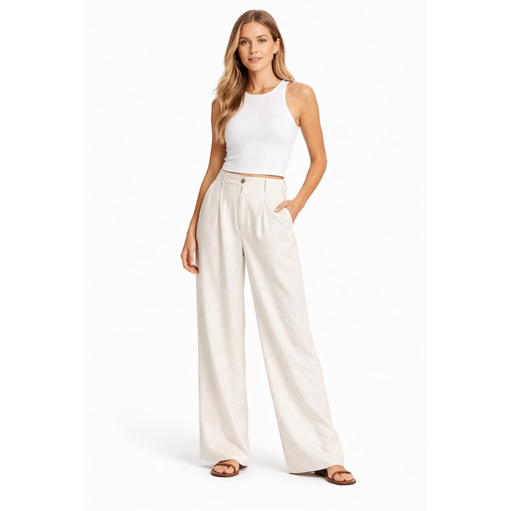 NWT Bryn Walker Rayon Jacquard Wide Leg Pants Cream Small‎ S Made USA Pull On